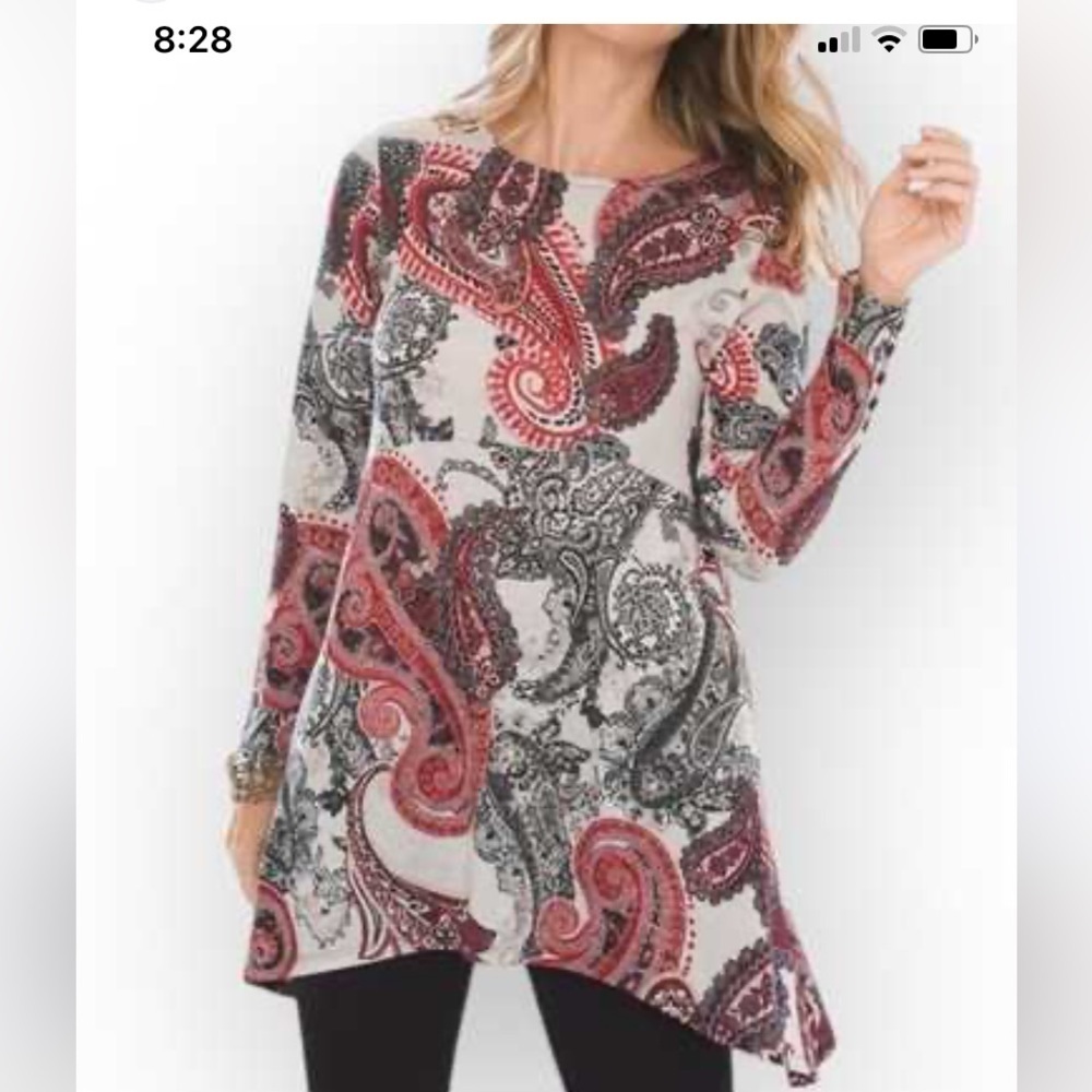 Chico’s knit tunic top paisley print long line fall staple Large - Picture 2 of 8